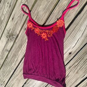 NWT Free Peolpe Tank Pink Rose floral tank top velvety straps appliqué flowers